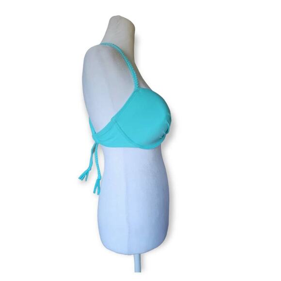 NWT Aerie Lightly Lined Macrame Bikini Top With Braided Strap Turquoise 34DD - Picture 6 of 7